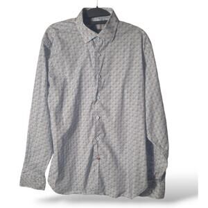 Luchiano Visconti Mens Large Jacquard Button Down Shirt Blue White Style #4233